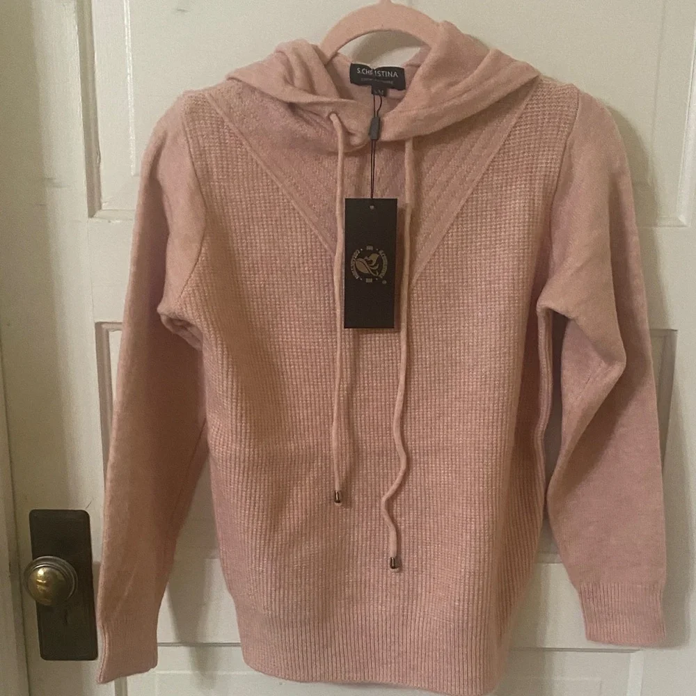 S Christina NWT 100% Cashmere Luxe Waffle Knit Hoodie - Rose Small/Medium